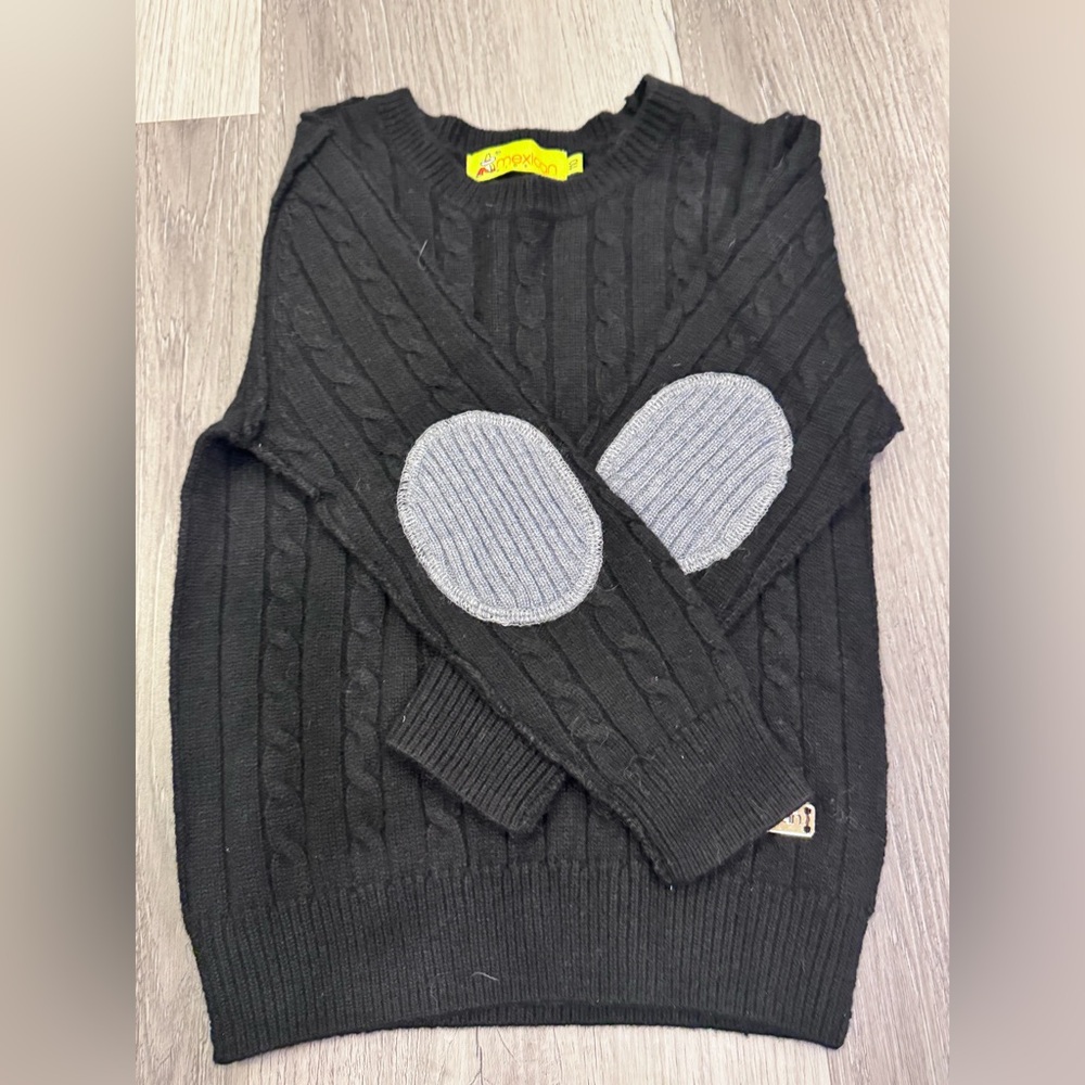 MEXICANA 50% Wool Black Crewneck Sweater with Gray Patches